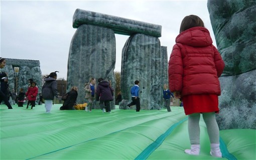 Jeremy_Deller_Stonehenge A section of Sacrilege, the life-sized inflatable model of Stonehenge conceived by Jeremy Deller Photo: Jeremy Deller