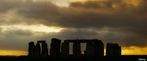 Ancient Stone Circle of Stonehenge at Sunset. Image shot 2008. Exact date unknown.
